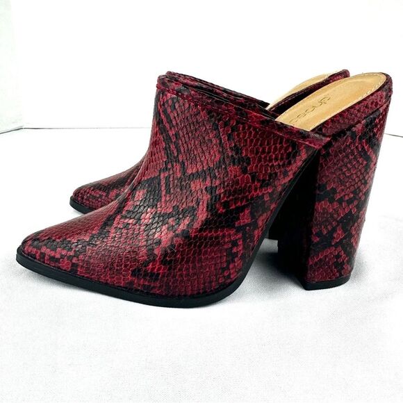 SHOE DAZZLE Rosemunda Red & Black Snakeskin Print Block Heeled Mules Sz 6 - Picture 2 of 9
